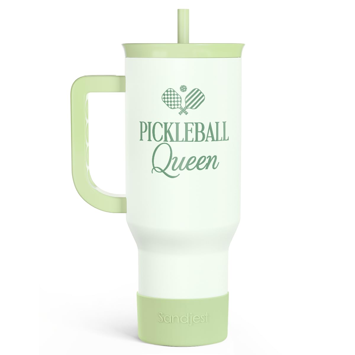 Sandjest Pickleball 40Oz Tumbler With Handle And Straw, Pickleball Queen Insulated Stainless Steel Travel Coffee Mug For Women G