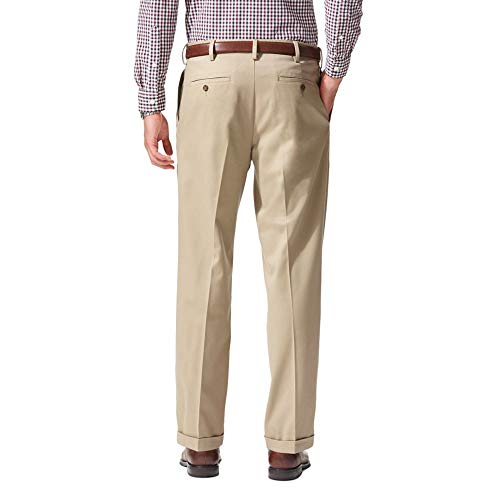 Dockers Mens Relaxed Fit Comfort Khaki Pants - Pleated, British Khaki (Stretch), 34W X 30L
