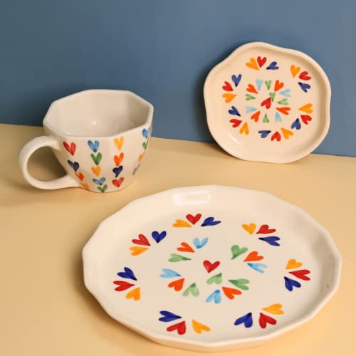 Weaving Homes Handcrafted Ceramic #Loveislove Coffee Mug, Snack & Dessert Plates - Set Of Three, Ceramic Mug & Plate, Serveware,