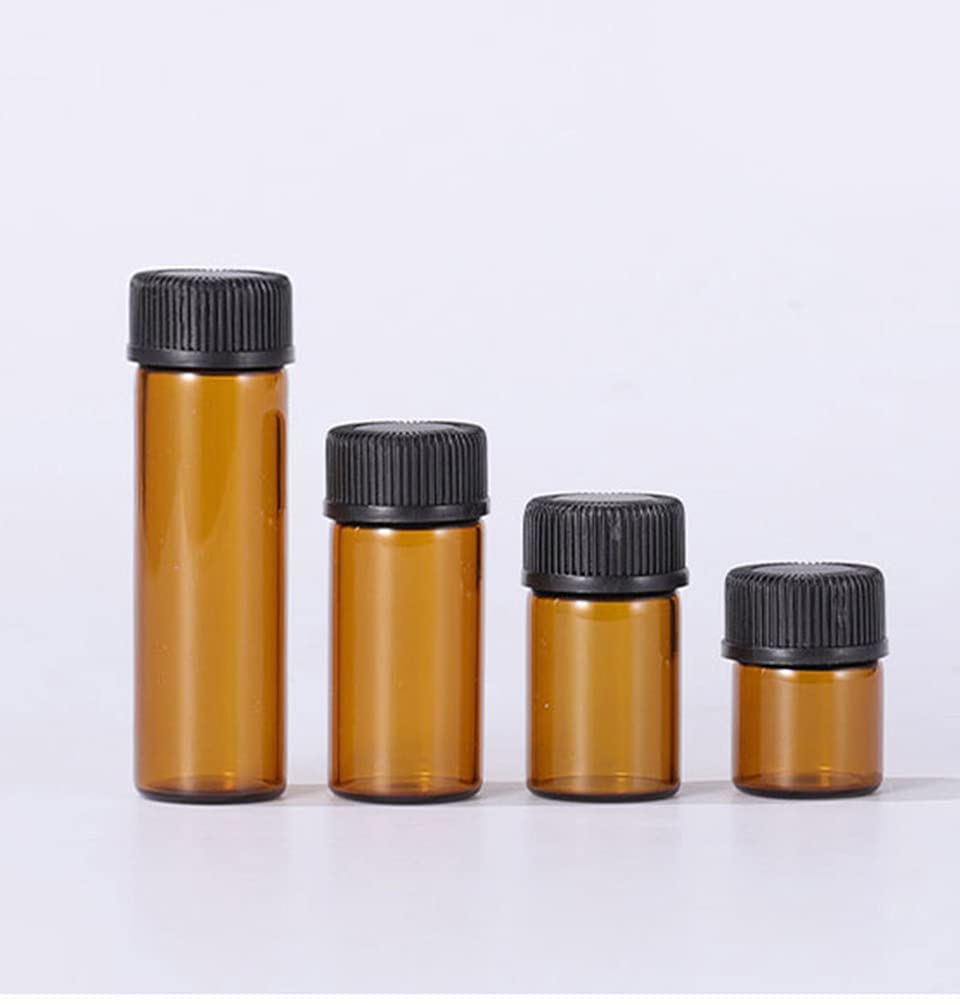AFMNQZ 50Pack Set 1ML Amber Glass Bottle with Orifice Reducer and Cap Small Essential Oil Vials (1ML)