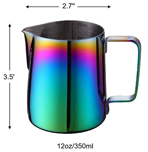 Joytata Milk Frothing Pitcher 12Oz Stainless Steel Pitcher Perfect For Latte Art,Espresso Maker,Cappuccino Maker-18/8 Stainless
