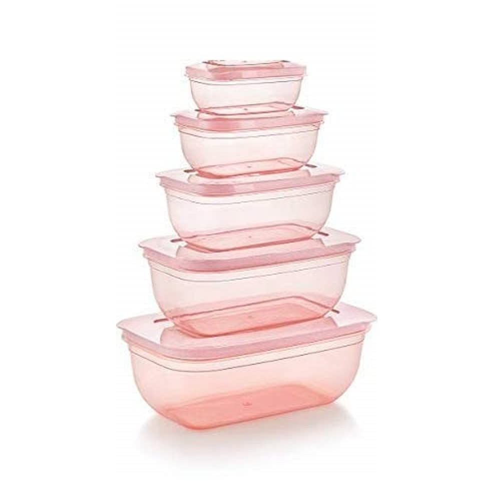 Niralasa 5 Pcs Fridge Storage Containers Set Stackable Transparent Freezer Boxes Air Tight Lid For Kitchen Food Storage Containe