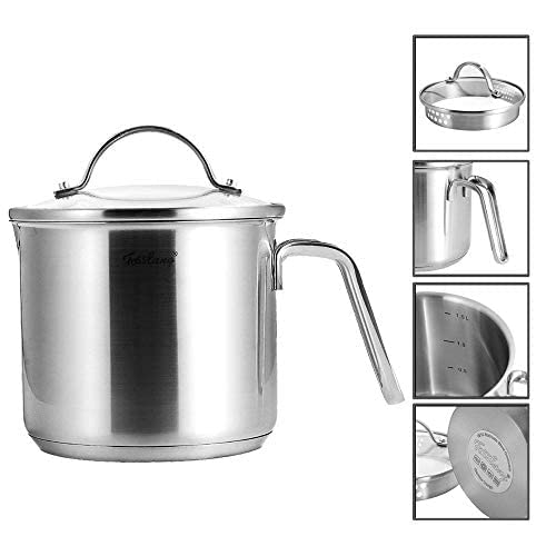 DCIGNA 1.5 Quart Stainless Steel Saucepan with Lid & Pour Spout - Silver, Model 01-19, Ideal for Milk, Sauces, Pasta, and Gravies