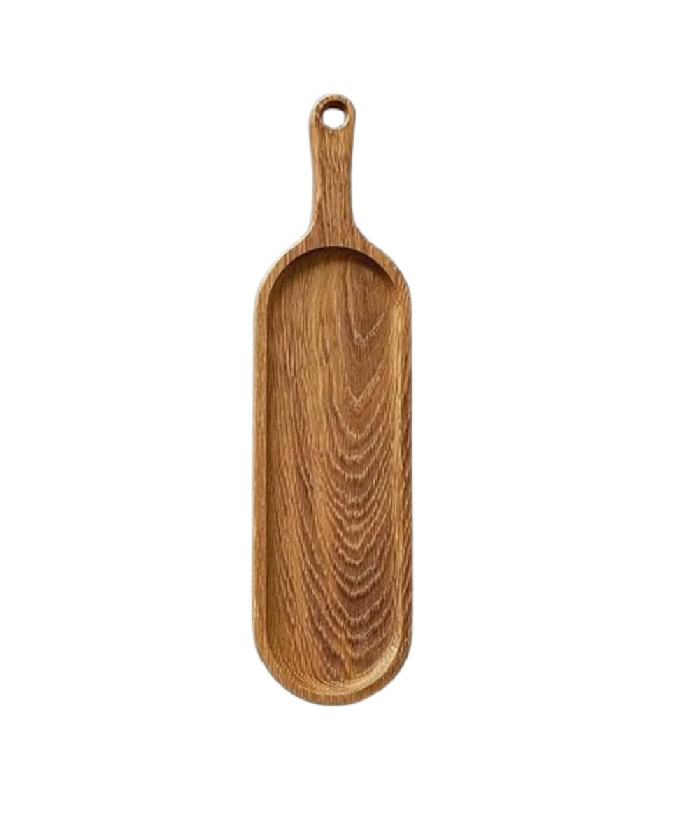Xsource Handmade Wooden Serving Oval Shaped Tray With Handle  Rustic Long Snack & Platter Board For Fruits, Tea, And Appetisers