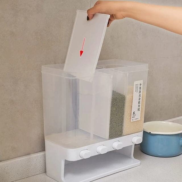PREMVATI Whole Grains Rice Bucket Wall-Mounted Rice Storage Tank 4-Grid Storage Dry Food Dispenser for Home Storage Tank | 30 x
