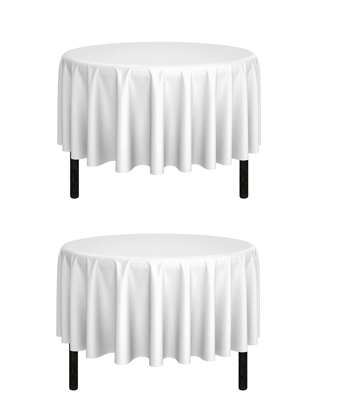 Pomp Pure White 90'' Round Poplin Polyester Tablecloth (2 Pack) | Wrinkle + Stain Resistant Easy Care Premium Fabric
