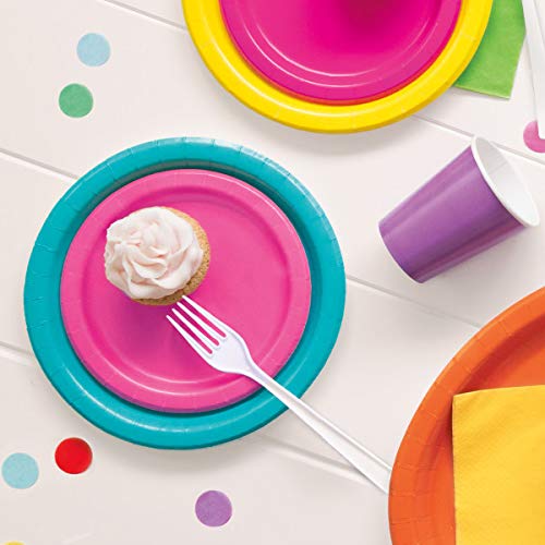 Hot Pink Solid Round Dessert Paper Plates - 7'' (Pack Of 20) - Vibrant Party Plates For Appetizing Treats - Perfect For Birthday
