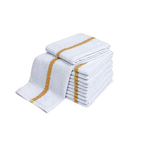 28Oz Bar Mop Towels 16X19, 100% Cotton, Commercial Grade Professional Kitchen/Restaurant Barmop Towels (Gold Stripe-48 Pack)