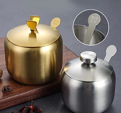 Mozacona Stainless Steel Sugar Bowl Spice Jar Seasoning Pot Storage Jar With Lid Spoon,430Ml
