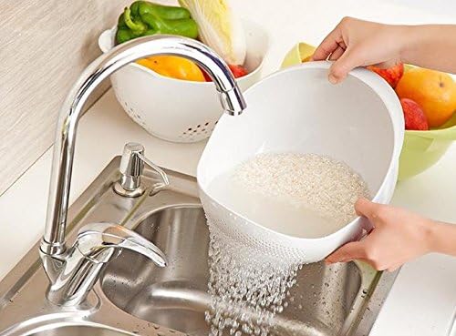 Japanese Design 2.1Qt (2L) Design Rice Washer Strainer Colanders For Cleaning Vegetable, Fruit, Pasta (Small, Green)