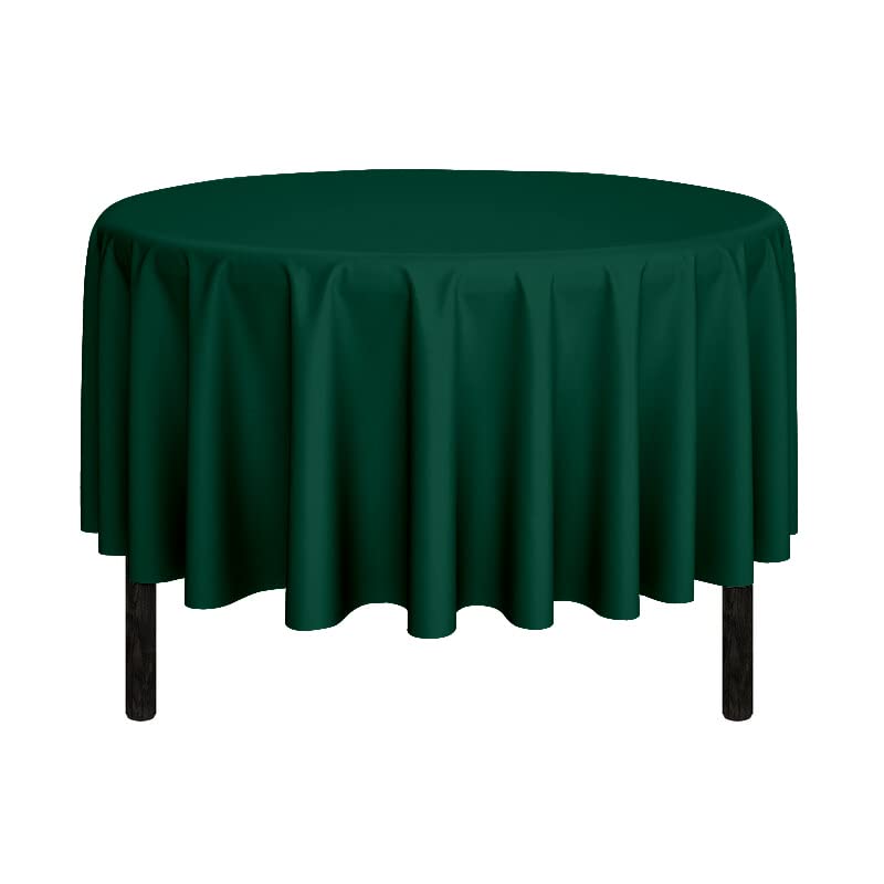 Pomp Hunter Green 90 Inch Round Premium Polyester Tablecloth  Wrinkle + Stain Resistant Easy Care Fabric  Fits Round Table