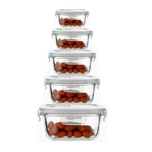 Femora Borosilicate Glass Microwave Safe Square Food Storage Container with Air Vent Lid, 180ml, 300ml, 500ml, 800ml, 1200ml, Se