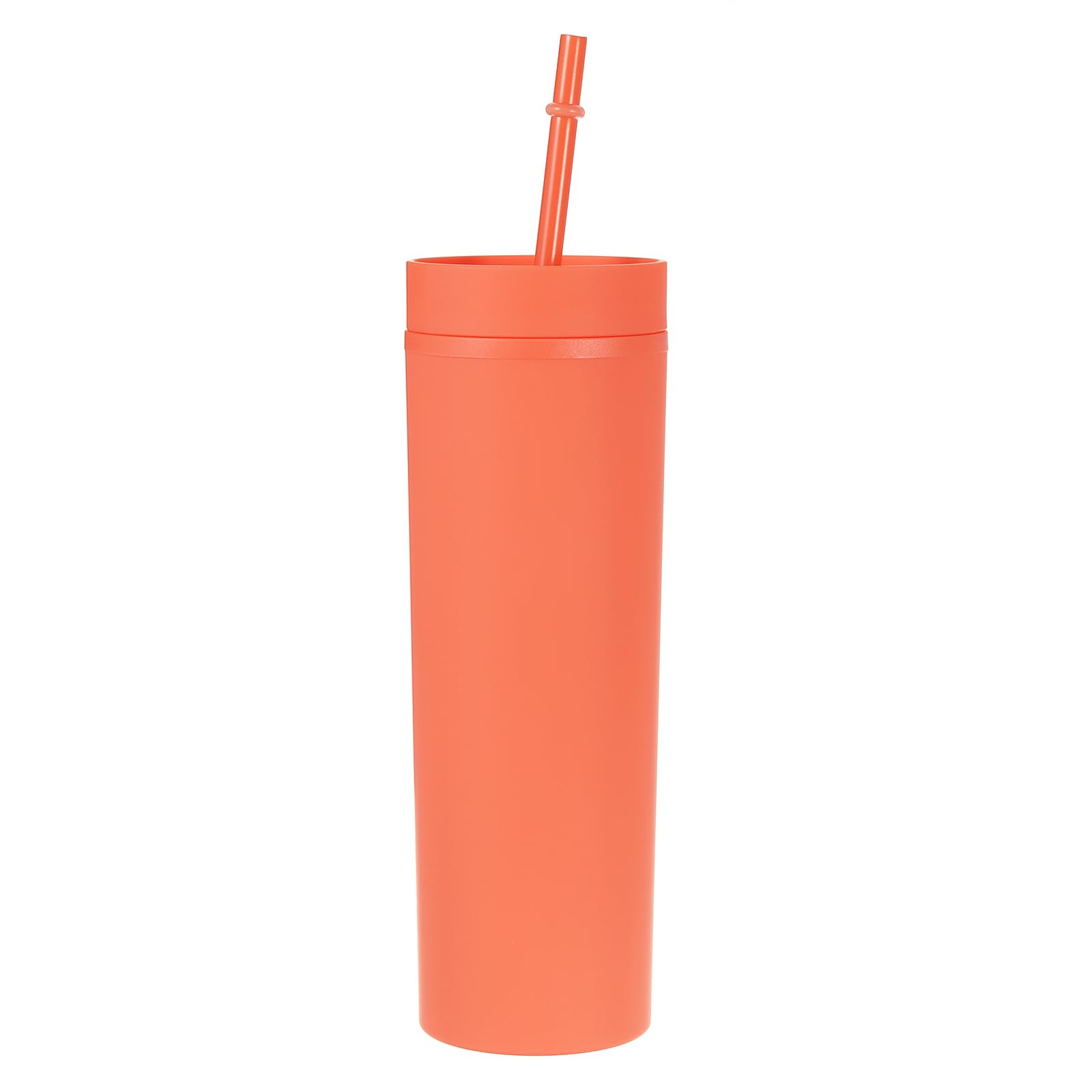 uxcell Skinny Tumbler with Lids and Straws, 16Oz Matte Orange Skinny Tumbler Bulk, Reusable Pastel Acrylic Tumbler, Double Wall 