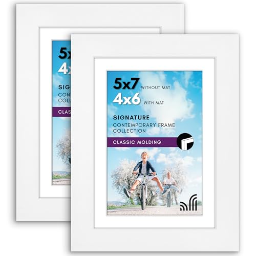 Americanflat 5x7 Picture Frame with Shatter-Resistant Glass - Set of 2 - Use as 4x6 Frame with Mat or Display 5x7 Photo Without 