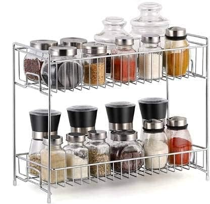 Naoe 2Tier Ms Wire Spice Rack, Countertop Storage Organiser, 41X20X37 Cm, Kitchen And Bathroom