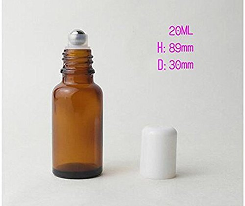 3Pcs 20Ml Empty Refillabl Amber Glass Roller Bottle With Stainless Steel Balls And White Screw Cover For Essential Oil Lip Balms