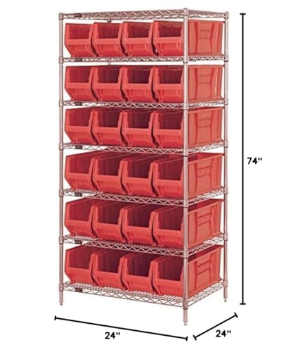 Wire Shelving Container System, 36W X 24D X 74H, 800 Lb. Capacity, Includes: (7) Wire Shelves, (4) 74H Posts, And (24) Qus951 Re