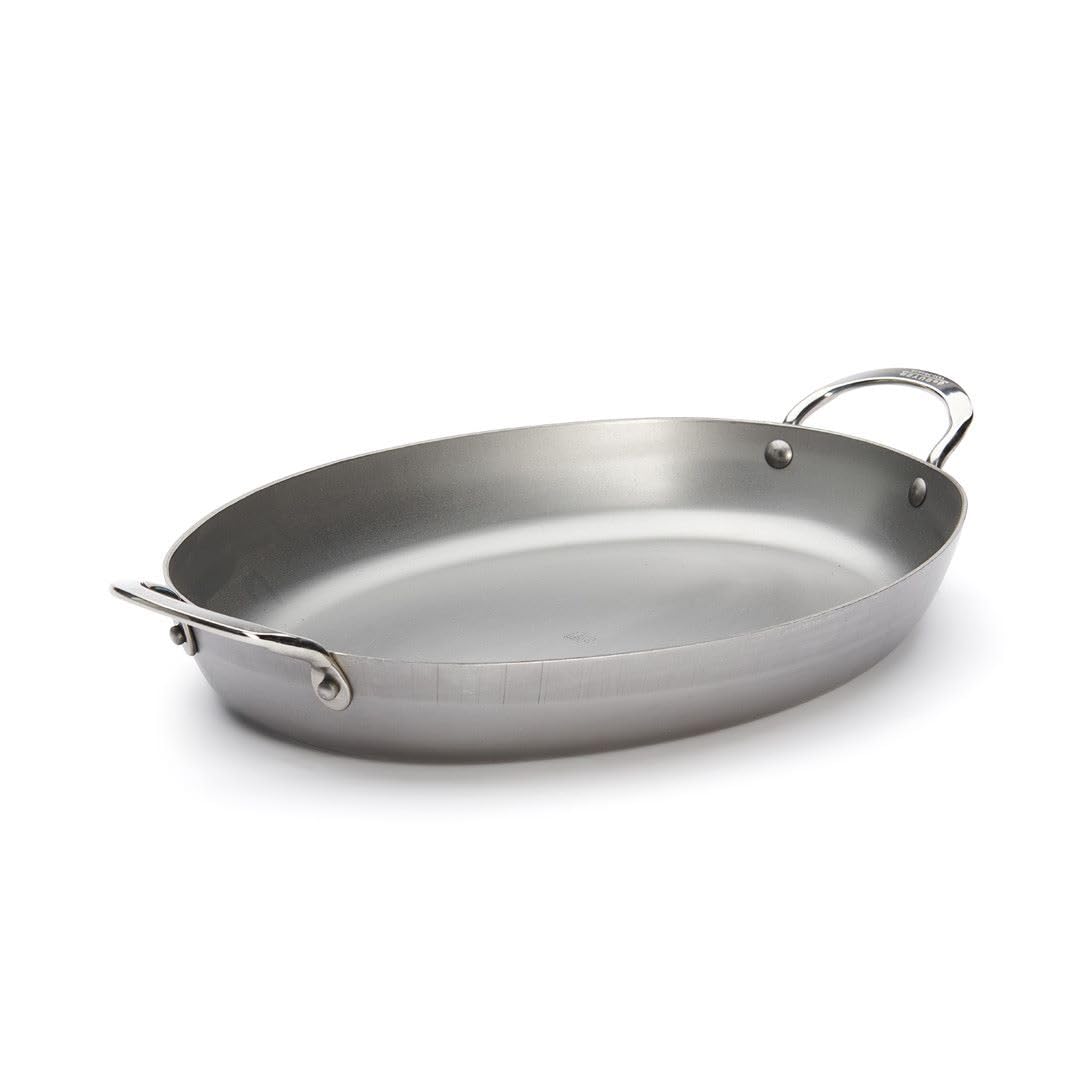 De Buyer Mineral B Carbon Steel Oval Roasting Pan - Ideal For Roasting Meat, Seafood & Veggies - Naturally Nonstick - Made In Fr