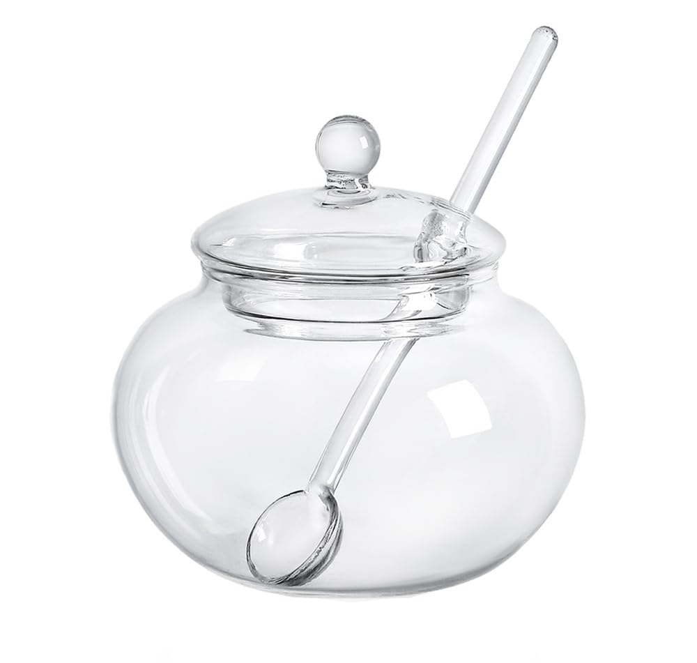 123Arts Clear Glass Sugar Bowl With Lid And Sugar Serving Spoon,8 Ounces