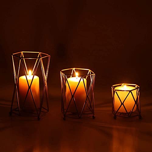 The Bright Storey  Set of 3 Nordic Style Candle Holder Gold Geometric Metal Iron Art Candle Base for Diwali Christmas Home Decor