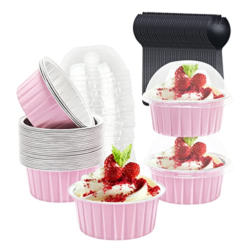 Jumbo Muffin Liners With Lids 50 Pack,Free-Air 5Oz Aluminum Foil Cupcake Cups Muffin Tins,Disposable Ramekins Cupcake Baking Pan