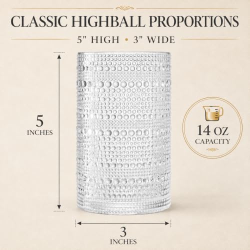 Barcelona Acrylic Highball Hobnail Glassware, Set of 6