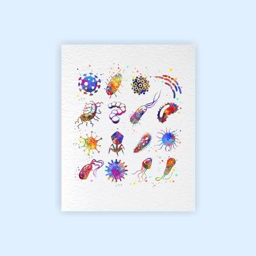 Dignovel Studios 8X10 Unframed Bacteria Watercolor Art Print Biology Medical Art Microbiology Virus Art Abstract Bacteriophage S