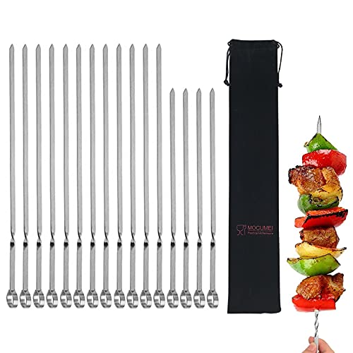 Metal Skewers For Grilling,Kabob Skewers, Flat Bbq Barbecue Skewer,Grilling Skewers Set,Reusable Bbq (16.8'' Skewers(12) + 14''