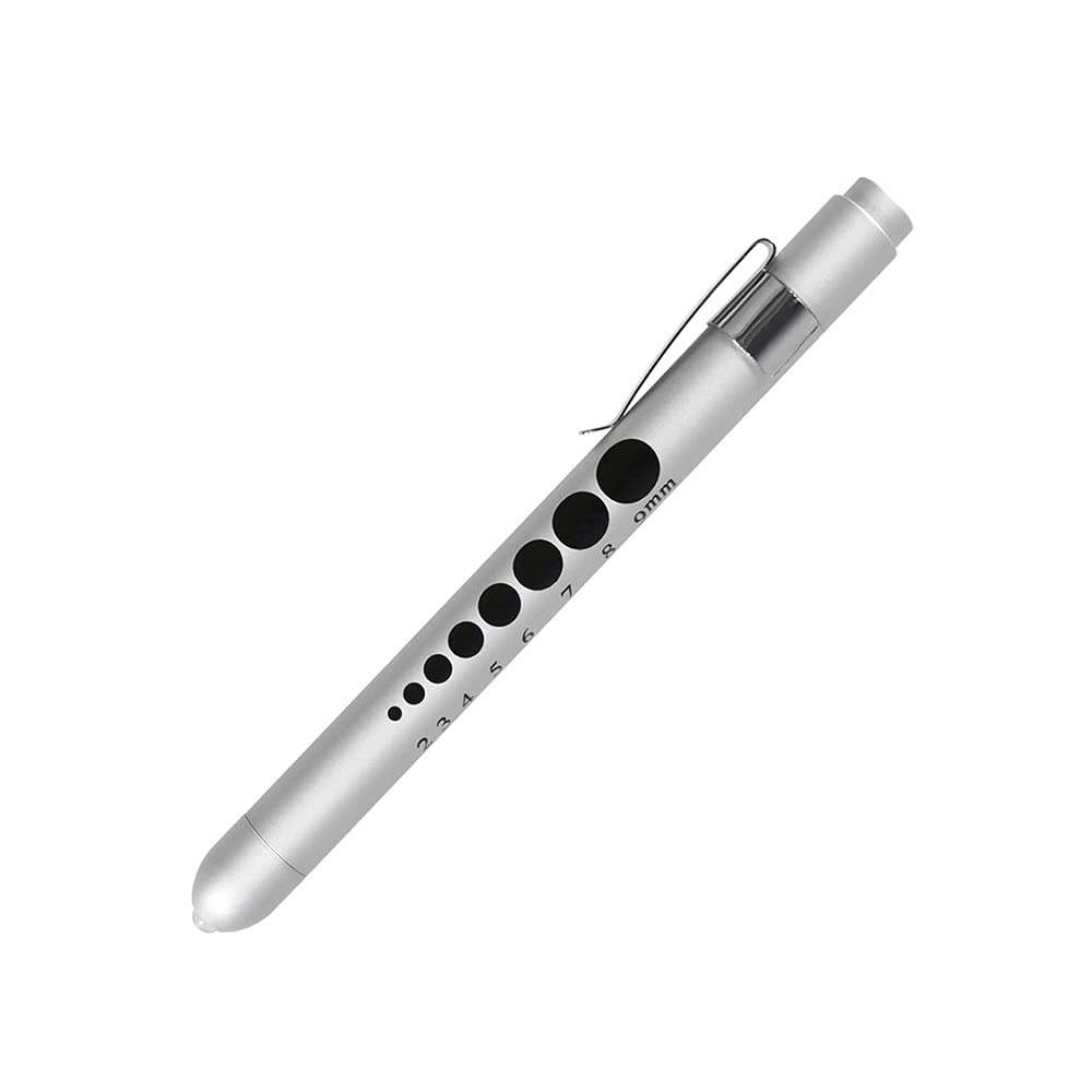 Aokin Medical Pen Light For Nurse Doctor, Reusable Led Medical Penlight Flashlight With Pupil Gauge And Ruler, White Light, Silv