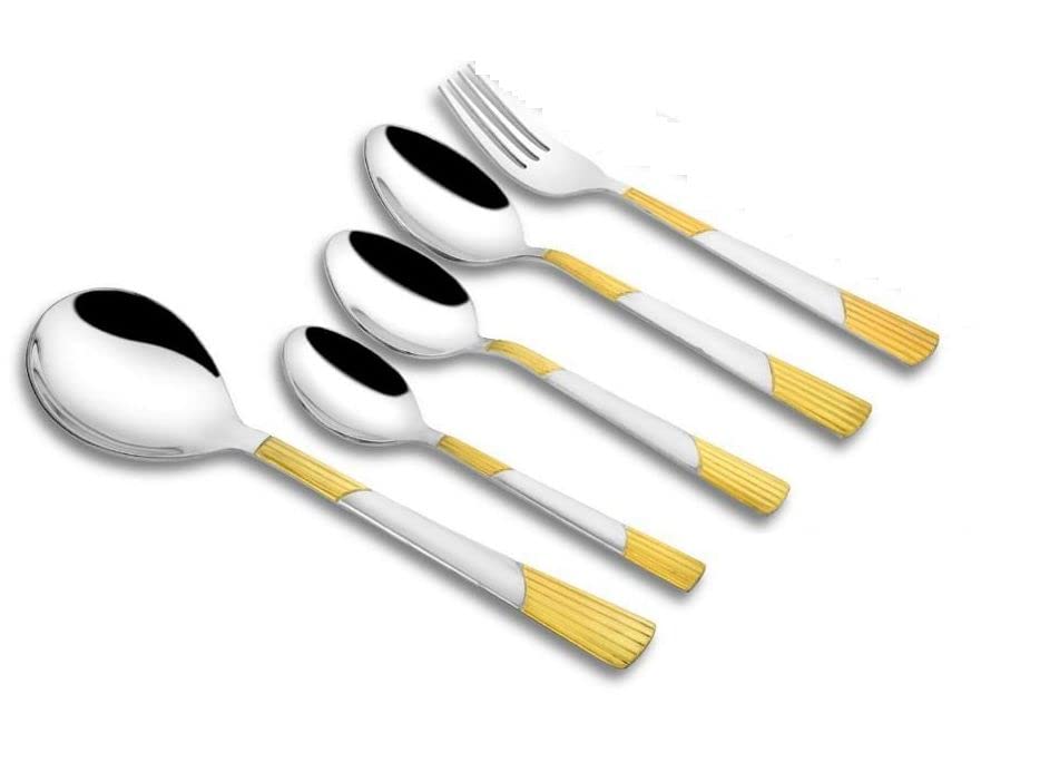 Luna 24 Karat Like Gold Plated Cutlery Set  26Pcs | Or | Ramya Masala Box/Spice Box/Storage/Organiser For Kitchen, Wooden (Dia