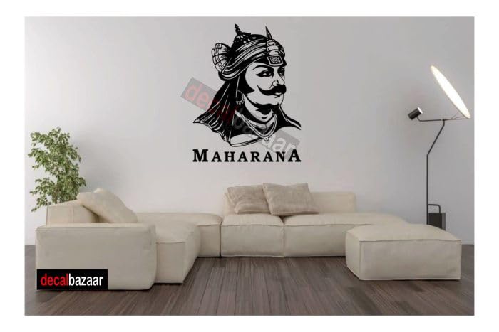 decalbazaar Vinyl Maharana Pratap Singh Glossy Glass Wall Sticker, 23 x 18 Inches Black