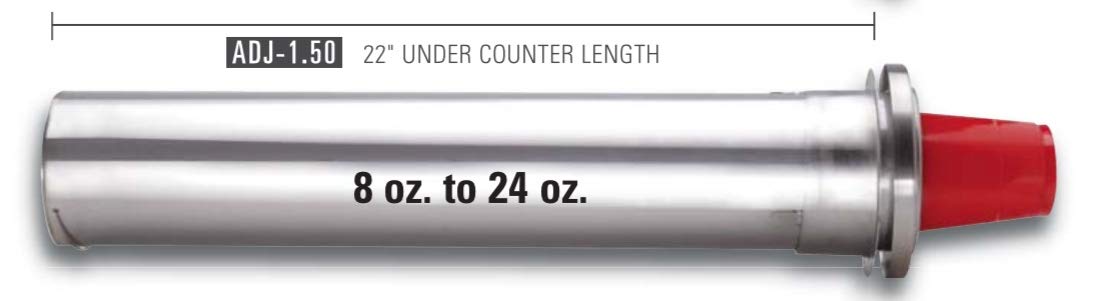 Dispense-Rite Adj-1.50 In-Counter Cup Dispenser, Fits 8 Oz. To 24 Oz. Cups, Plastic, 2 Spring, 22'' Length, One Size Fits All