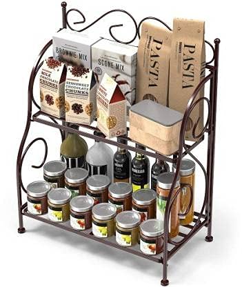 Happie Shopping Store 2Tier Foldable Wrought And Cast Iron Spice Shelf Rack Containers Kitchen Rack (Steel)