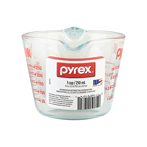 World Kitchen 1 Cup Clear Glass Measuring Cup Set of 6 - Durable, Easy-to-Read Measurements, Ideal for Cooking and Baking