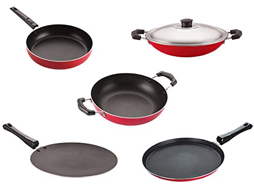 Nirlon NonStick Spiral Bottom Heat Resistance Cookware Combo Set Of 5 Pieces Offer(26_Ct_Kd13_Ch_Ft11_Fp12)