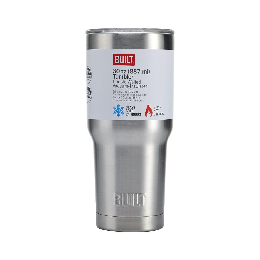 Built 30oz Insulated Coffee Tumbler, Stainless Brushed  Reusable Stainless Steel Travel Mug with Slide Lid, Double Wall Thermal