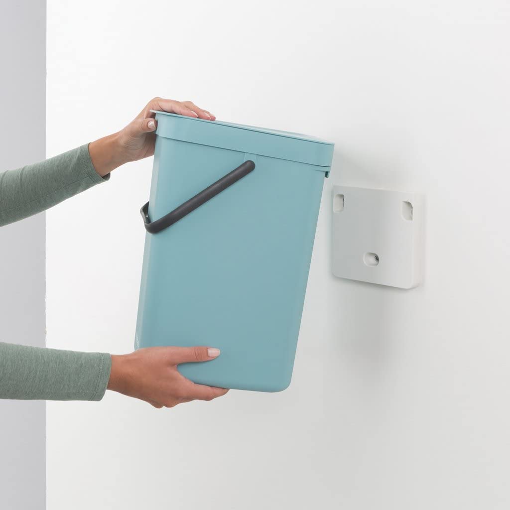 Brabantia Sort & go Kitchen Recycling can (32 galFir green) Stackable Waste Organiser with Handle & Removable Lid  Easy clean  Fixtures Included for Wallcupboard Mounting