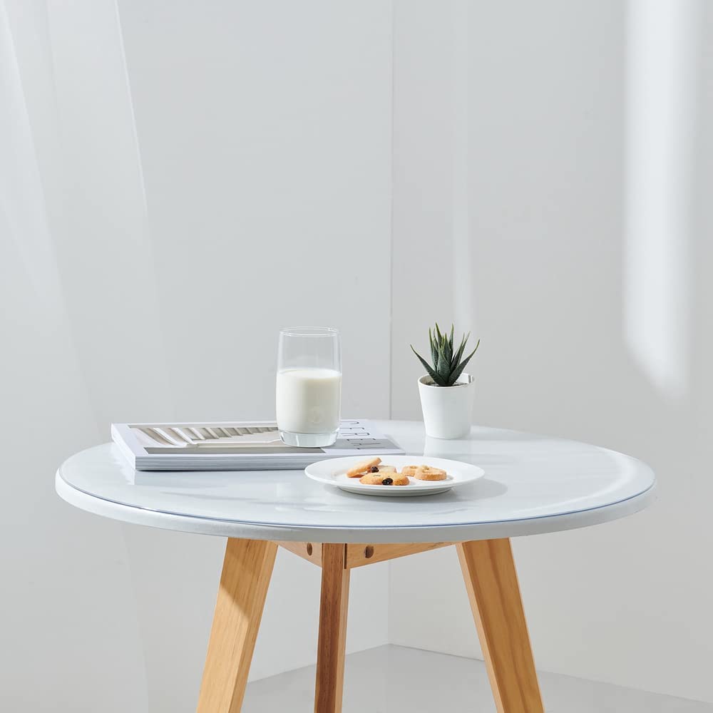 Leffora Diameter 34 Inches Round Frosted Table Protector, 1.5Mm Thick Waterproof Oil Proof Plastic Tablecloth Protector Circle T