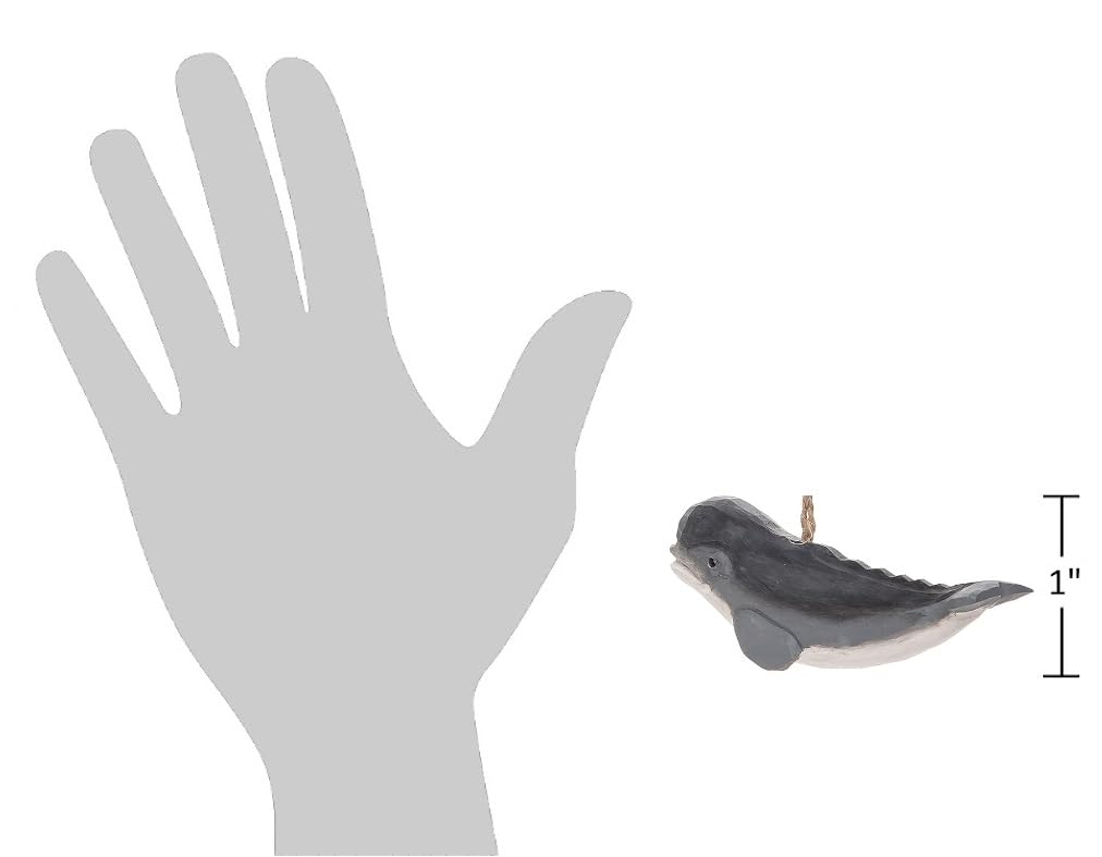 The Bridge Collection Carved Wood Whale Ornament - Ocean Life Gray Whale Coastal Christmas Ornament