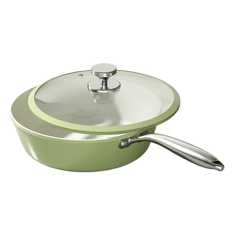 HCXCQLSUY Nonstick Ceramic Frying Pan, Stir Fry Pans with Lid, Gas Electric & Induction Compatible (Green, Pan with Lid 12 inch)