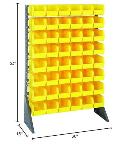 Rail Rack, Single Sided, 36L X 15W X 53H, 600 Lbs Load Capacity, Includes: (16) Rails And (48) Qus230 Yellow Bins, Galvanized St