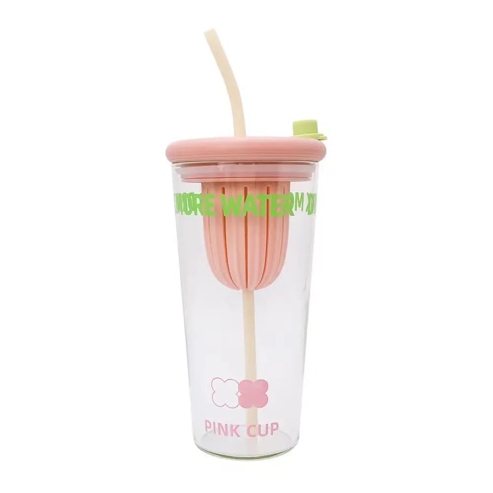Shree Akhand Drinking Glass Travel Sipper Tumbler Mug with Straw and Lid Tea and Coffee Fruit Juice Milk Cup Drinks Glass Pack o