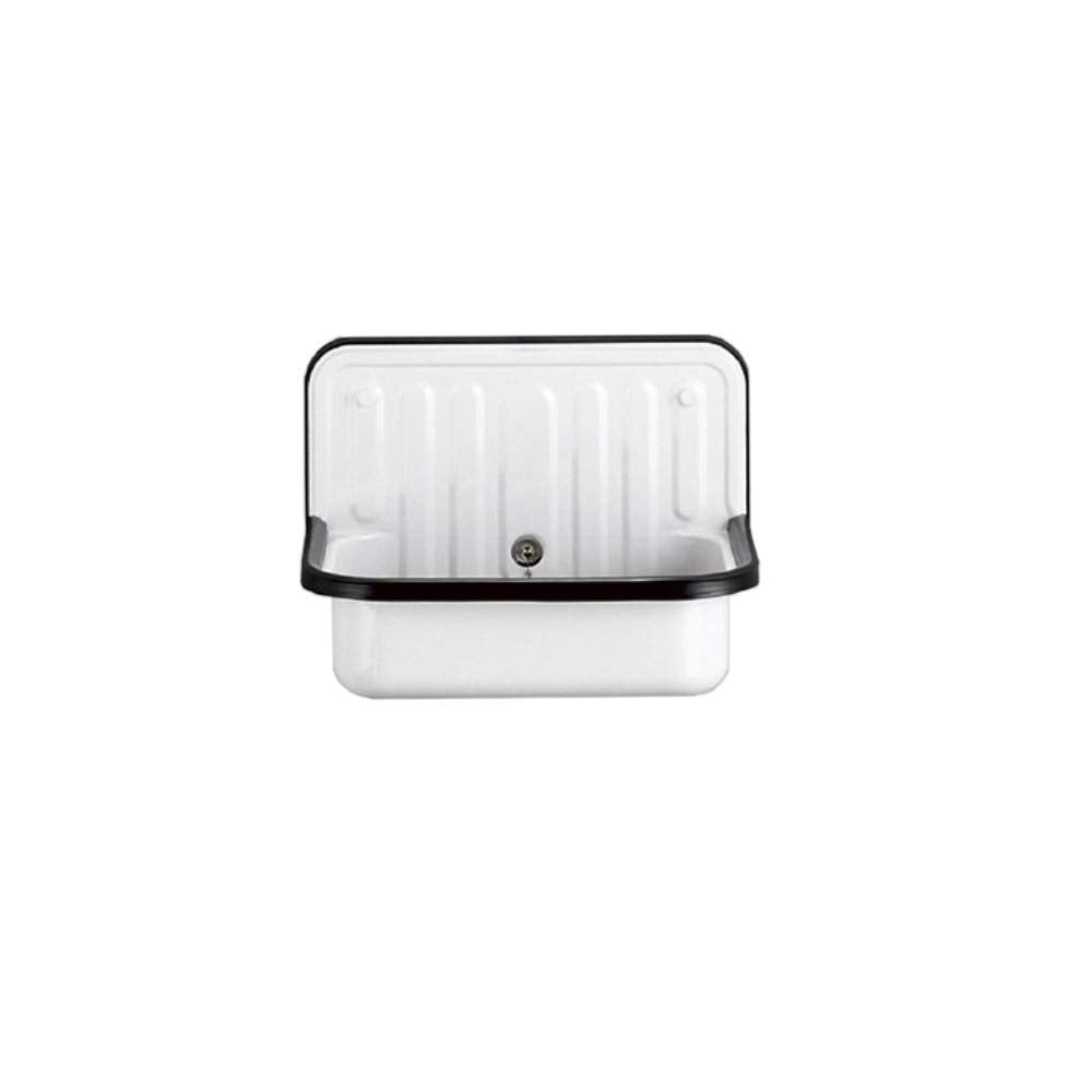 Alape Bucket Sink Wall Mounted Small Service Sink Glazed Steel Utility Sink, With Overflow, Dark Black Trim