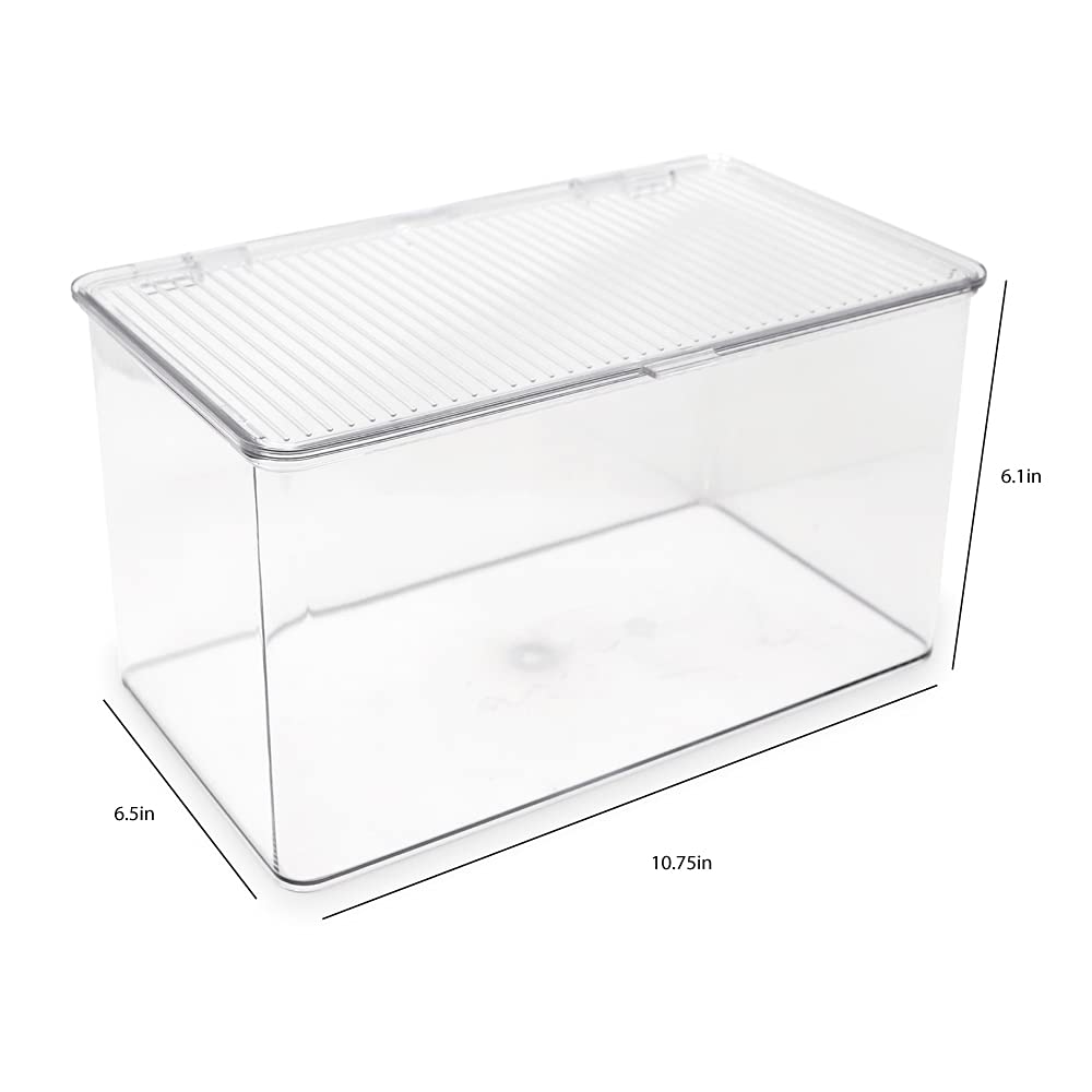 Isaac Jacobs Large Stackable Organizer Bin (10.75    X 6.5    X 6.1   ) W Hinged Lid Clear Storage Box Home Office School Fridge