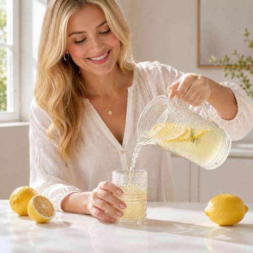 Bombay Hobnail Glass Pitcher for Juice and Lemonade | 32 oz