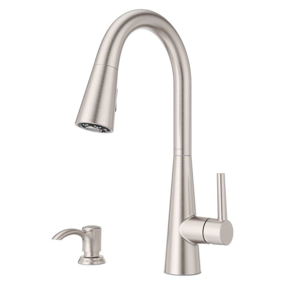 Pfister Barulli Kitchen Faucet With Pull Down Sprayer And Soap Dispenser, Single Handle, High Arc, Spot Defense Stainless Steel
