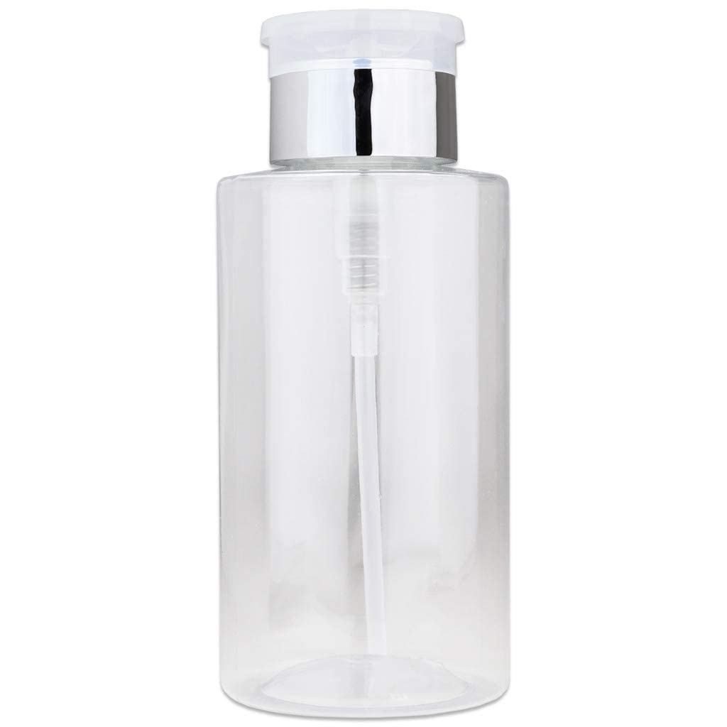 10Oz Silver Push-Down Dispenser Bottle - 1 Bottle - Empty Refillable Pump Bottle For Nail Polish Remover Liquid Lotion Cream