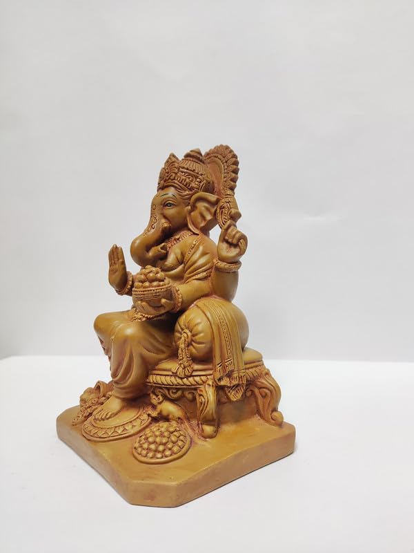 Pratima Wooden Finish Polyresin Beautiful Ganesh Idol|Vinayaka Statue|Ganpati Murti|Ganesha Idol For Home Decor|Ganesh Idol For
