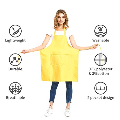 Duskcove 12 Pack Plain Bib Aprons With 2 Pockets - Red Unisex Commercial Apron Bulk For Kitchen Cooking Restaurant Bbq Painting