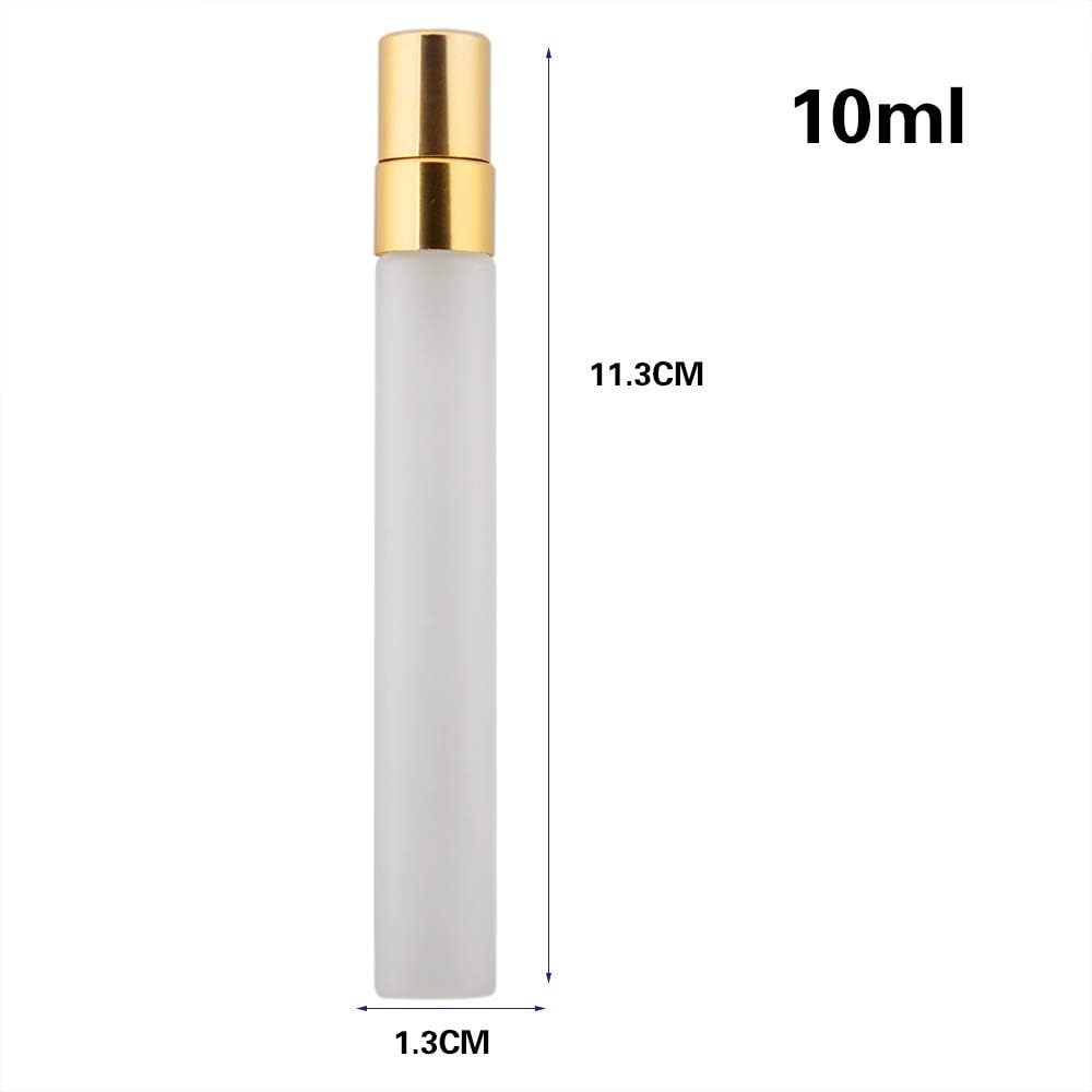 Enslz 10Ml Mini Frosted Spray Bottles Refillable Fragrance Perfume Scent Bottle Empty Glass Atomizer For Travel 10 Pcs (Gold)